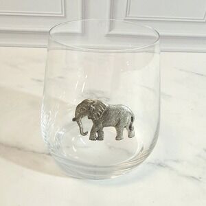 Menagerie Pewter Elephant Stemless Wine Cognac Glass 4" X 3"